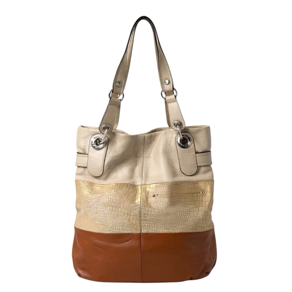 B. Makowsky Women’s Leather Tote Bag Brown/Gold/Tan One Size - Picture 4 of 11